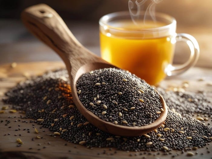 Chia seeds and turmeric tea, anti-inflammatory and omega-3 rich foods