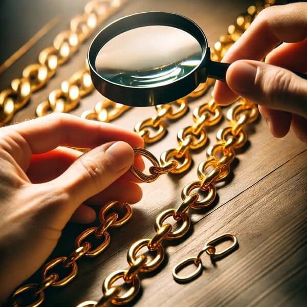 An image showing the close up inspection of gold jewelry