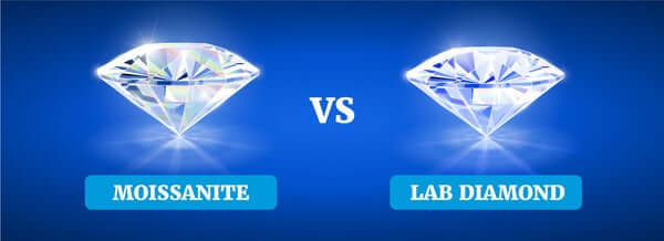 An Image Showcasing the clear difference between moissanite and lab diamonds