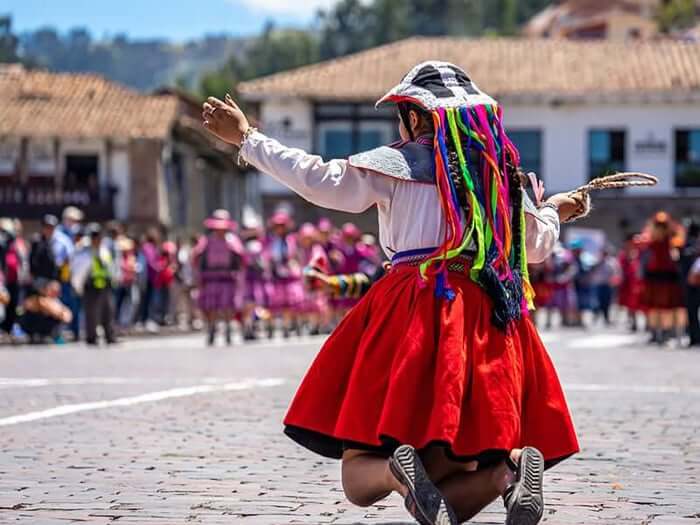 Traditional dance at an Easter parade in Cusco, Peru.