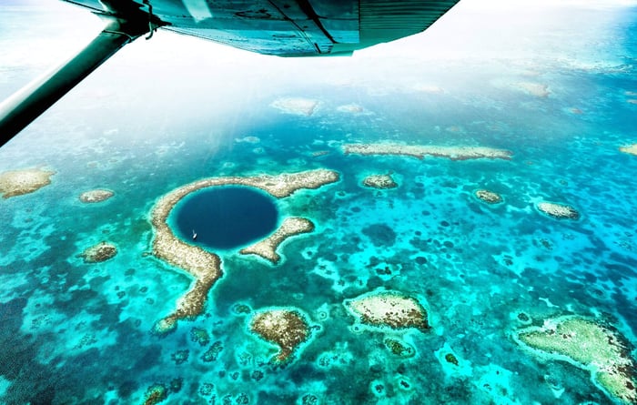 Aerial panoramic view of The Great Blue HoleThe Great Blue Hole, Belize