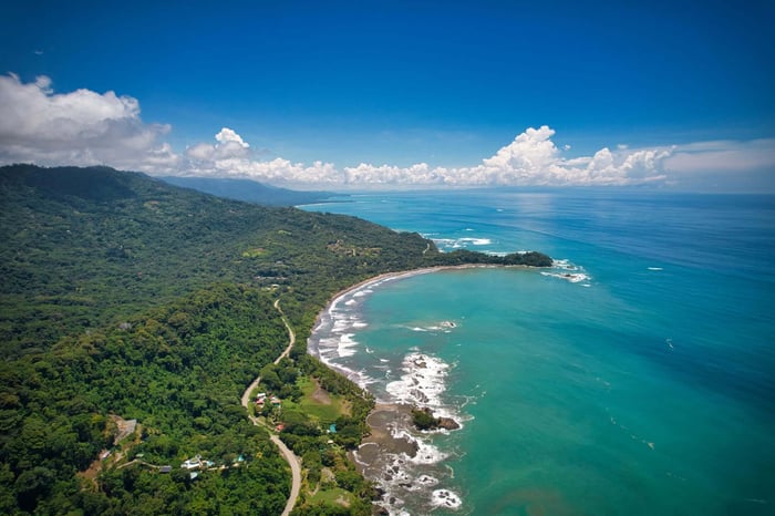 Aerial view of a Tropical Beach in Costa Rica. Paradise on earth