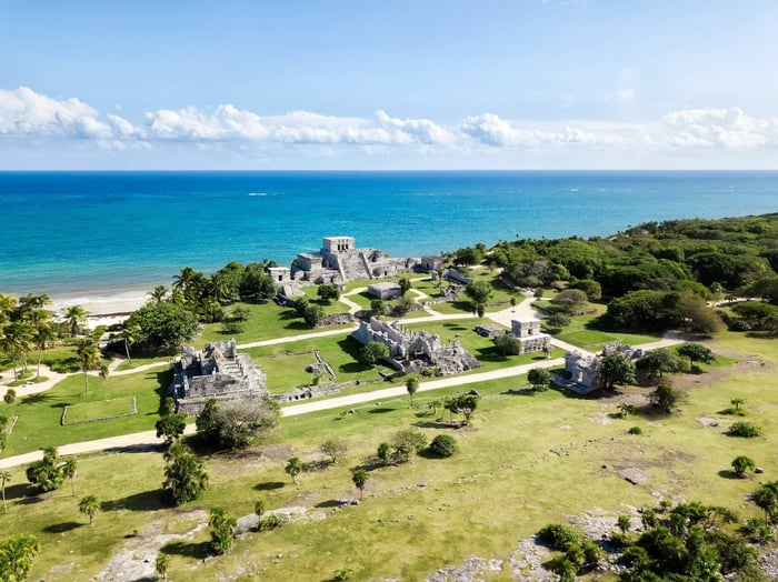 Aerial view of Tulum ruins