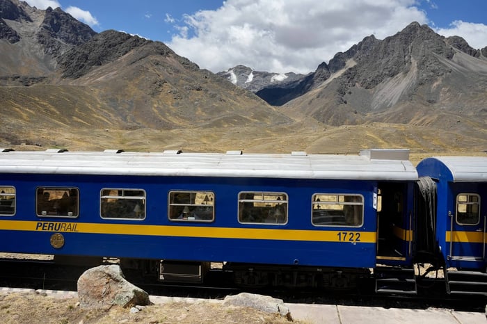 Blue Perurail Titicaca Train at La Raya Station