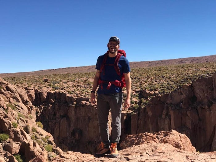 Guiliano above the canyons of Atacama Desert