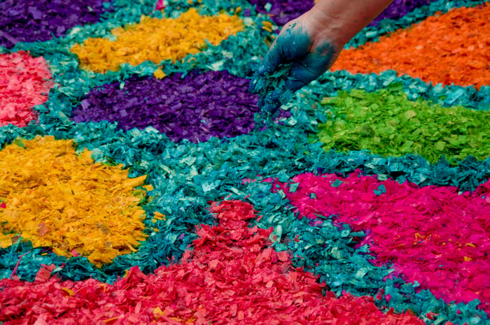 Colourful carpets for Easter in Antigua, Guatemala