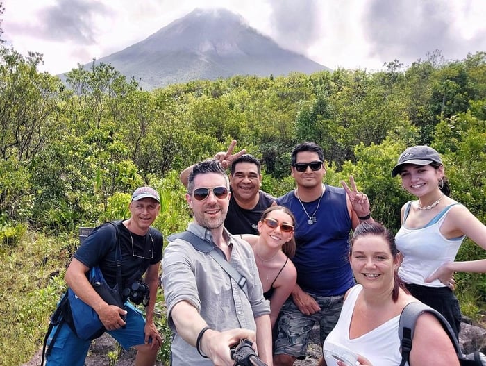 Gaynor and the Latin Routes team enjoying the view of Arenal