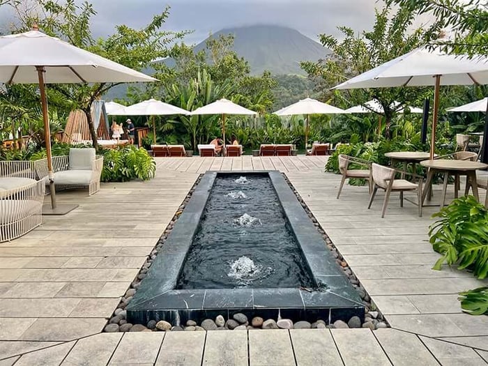 Nayara’s terrace and fountain with views