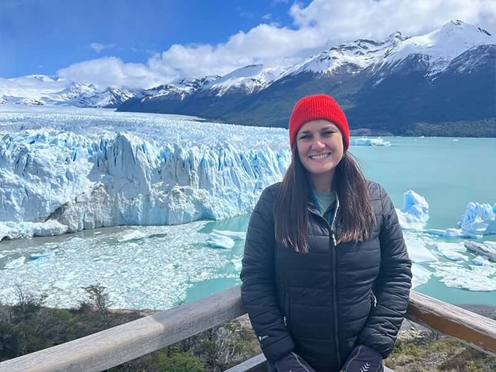 Catrin on one of the most spectacular glaciers in the world, Perito Moreno Glacier