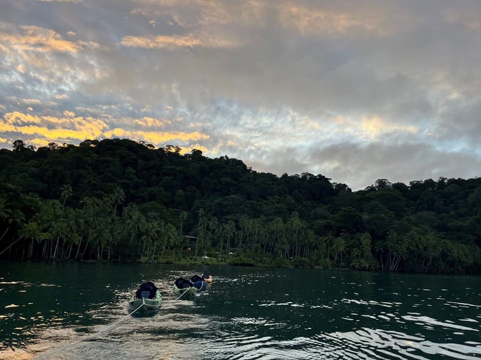 The sunrise exit from Playa Cativo by boat