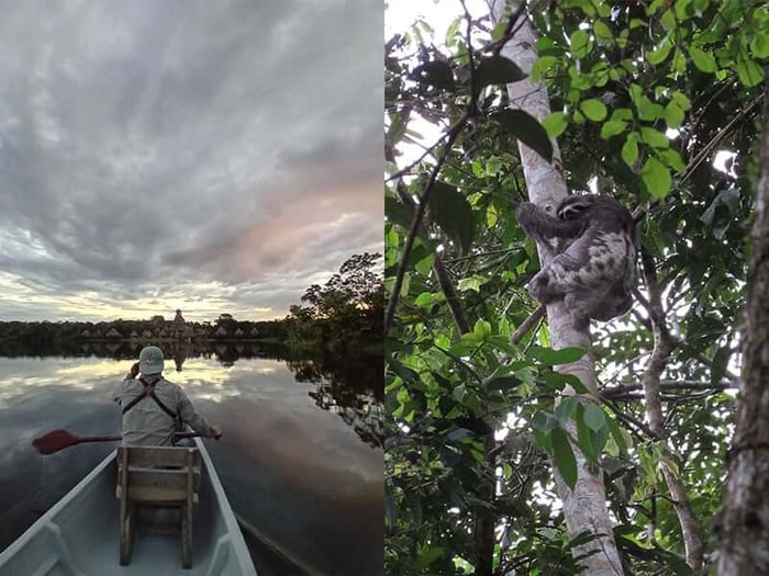 Hannah spotting wildlife in the Ecuadorian Amazon