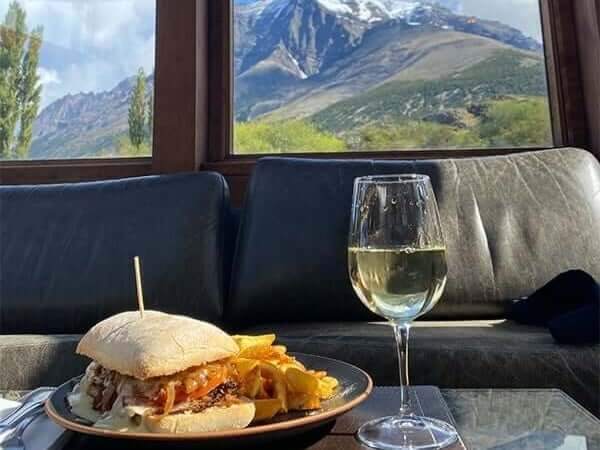 Chilean Wine and local lamb burger in Patagonia
