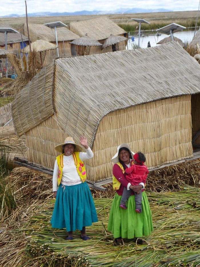 Greeting the friendly locals of Uros