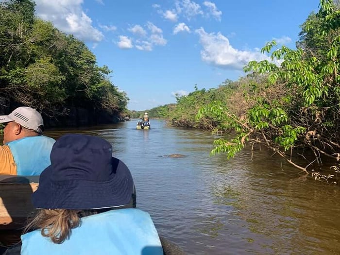 Enjoying a thrilling boat ride up the mighty Rupununi River