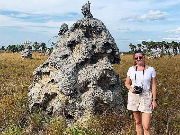 Laura visiting a giant termite mound in Termite City