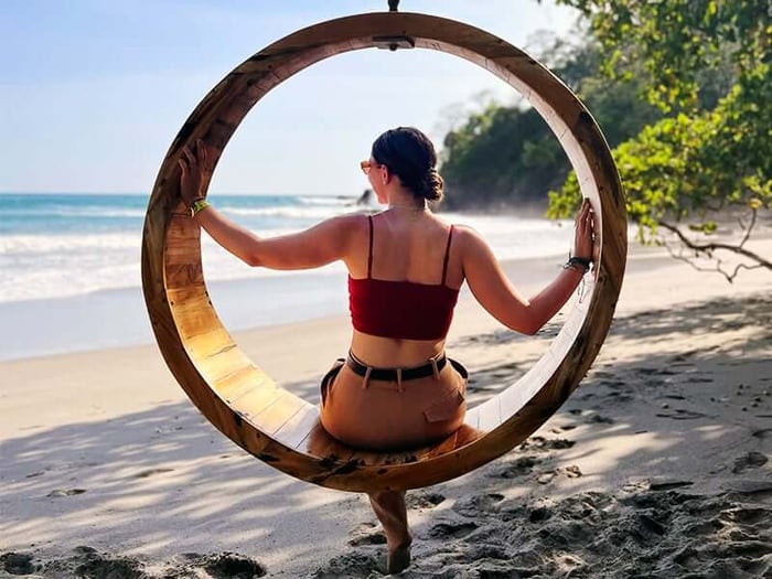 Julia enjoys the view from a hotel swing on La Playitas beach