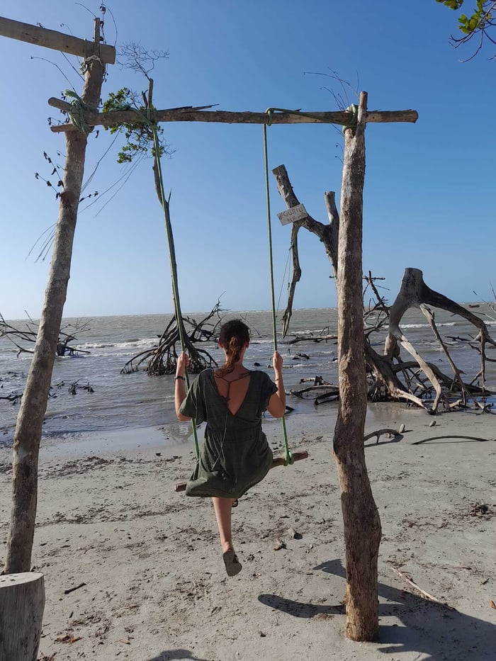 Hannah enjoys the beach swing in Jericoacoara