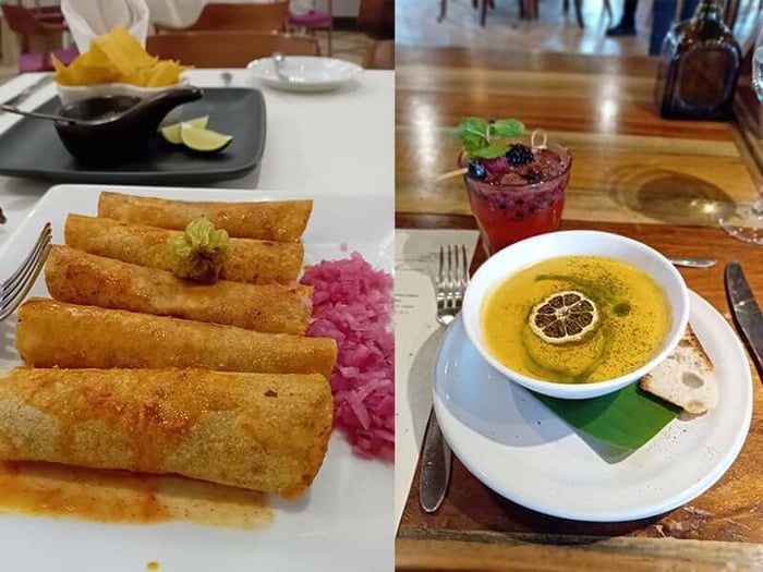Mouthwatering Yucatecan dishes: cochinita pibil (left) and sopa de lima (right)