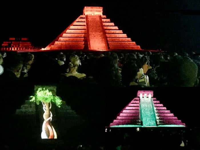 A collage of the evening displays Lewis enjoyed at Chichen Itza
