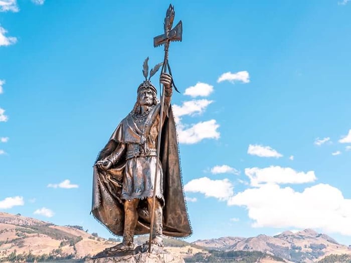 Statue of inca Atahualpa in the Incas Cajamarca, Peru
