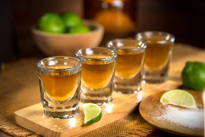 Tequila shots in a line