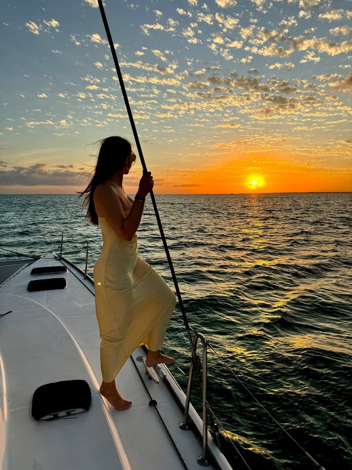Julia enjoys a Sunset Catamaran Tour in Ambergris Caye