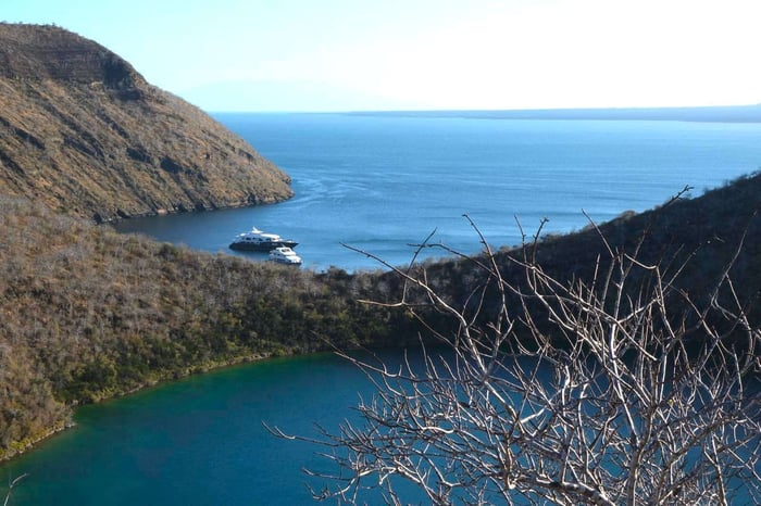 View of the yacht from the Galapagos Islands