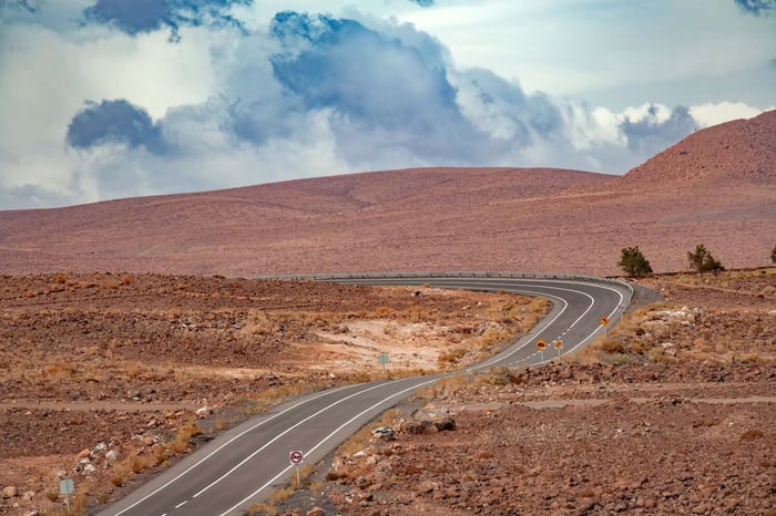 A road in the baron The Atacama Desert
