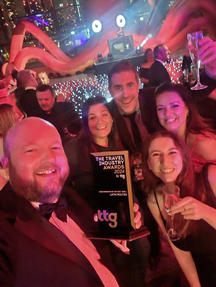 Latin Routes team celebrate winning a TTG Travel Award Win