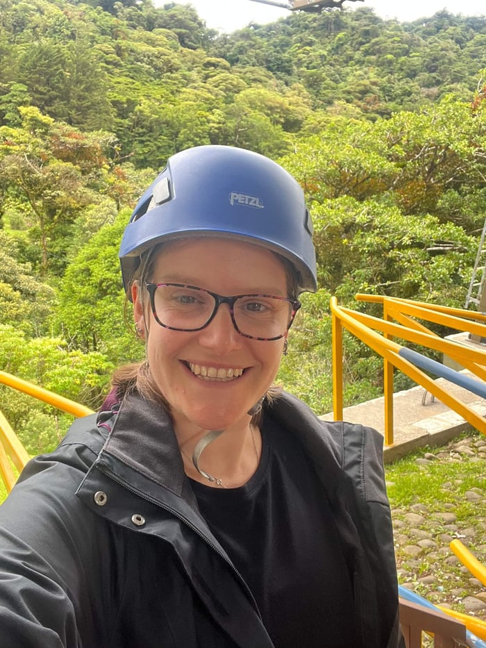 Sarah preparing to Zipline