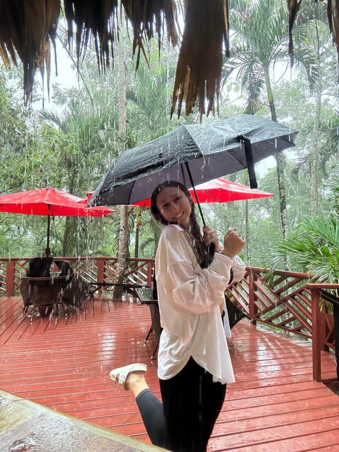 Rainy day wont stop her smiling