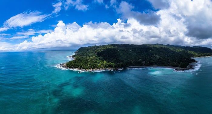 Panorama of Corcovado beach on the osa peninsula of Costa Rica