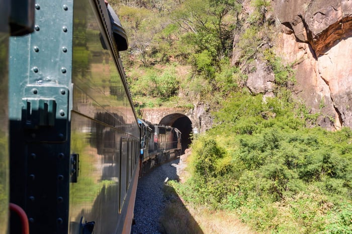 Passenger View from the Chepe Train Entering a Tunnel in Copper Canyon, Mexico