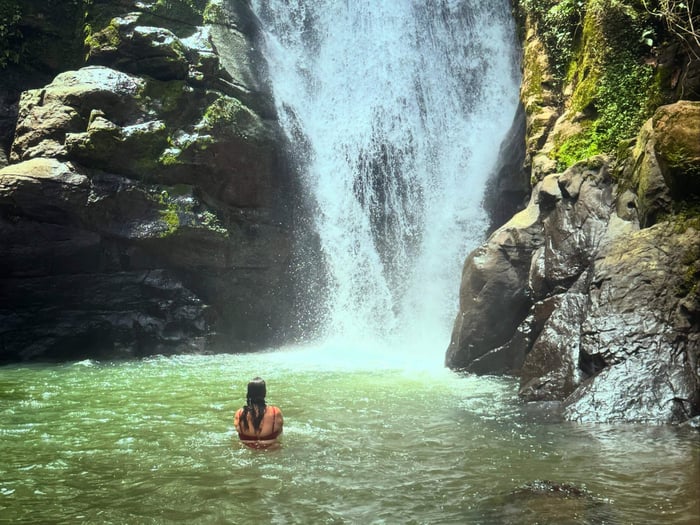 Puerto Viejo Costa Rica Nicole swimming at the Waterfall