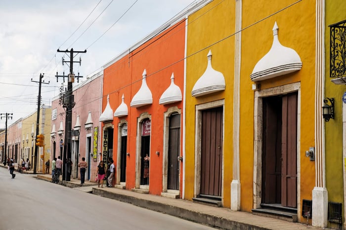 Shops along the square in Valladolid