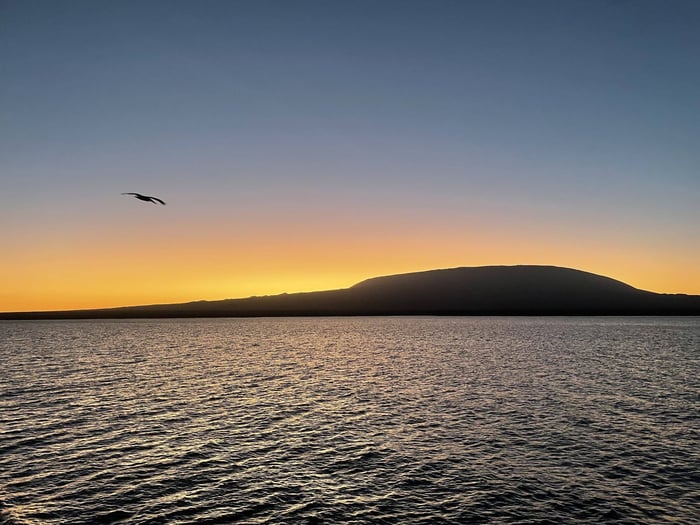 Sunset at sea in the Galápagos Islands