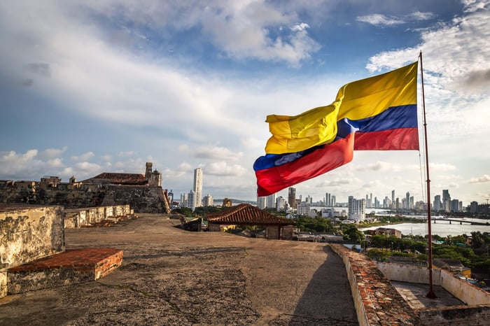 The Colombian flag in the Cartagena Fort