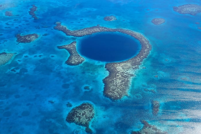 The iconic Great Blue Hole in Belize