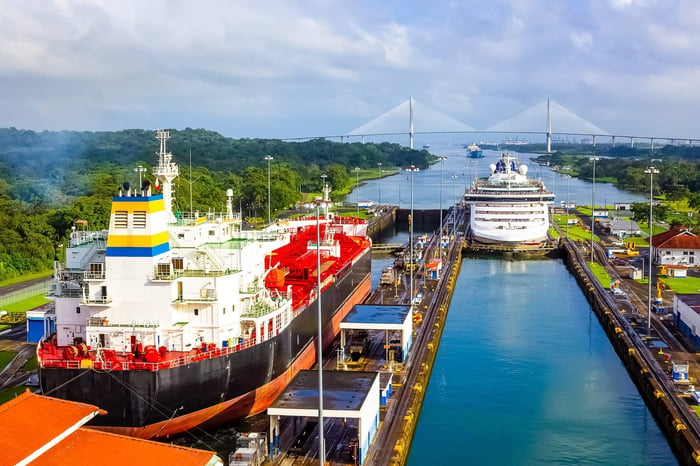 View of Panama Canal from cruise ship
