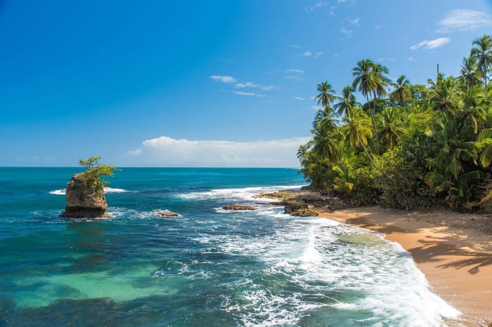 Wild caribbean beach of Manzanillo at Puerto Viejo, Costa Rica
