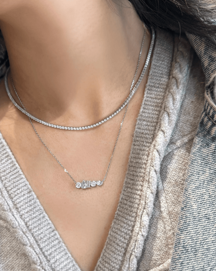diamonds necklace online shopping guide seen on model