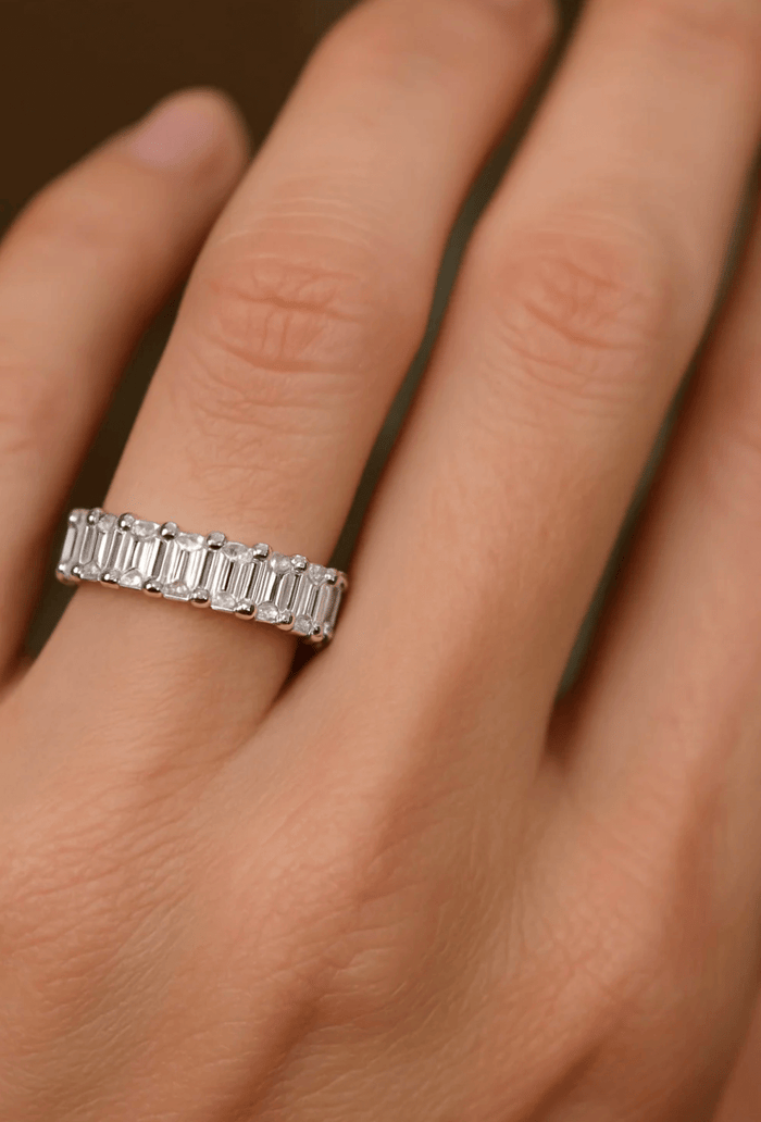 labgrown diamond ring band emerald cut seen on
