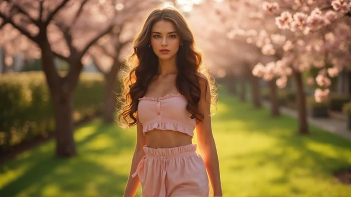 Woman wearing the Anya Co-ord Set with a flowy silhouette — a bold and feminine spring look from Santori’s Co-ord Sets collection.