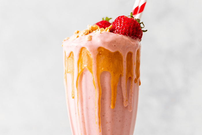 Finished cup of PB&J Protein Smoothie.