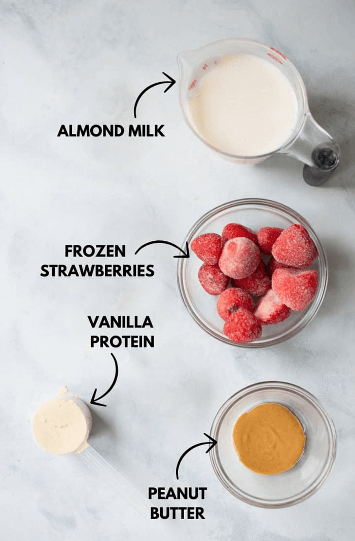 An image of the ingredients for PB&J Protein Smoothie.