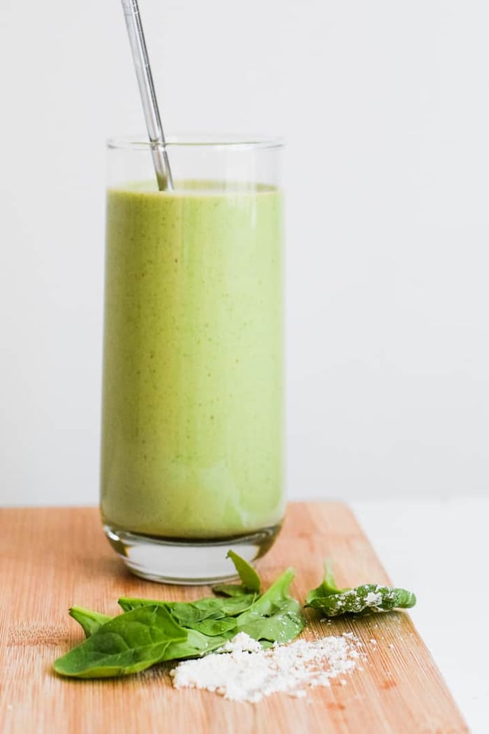 A photo of a blended version of green protein smoothie.