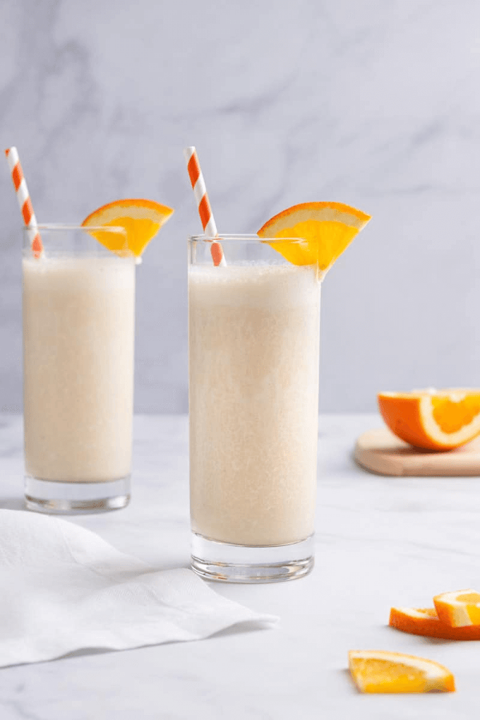 Photo of finsihed orange creamsicle protein smoothie.