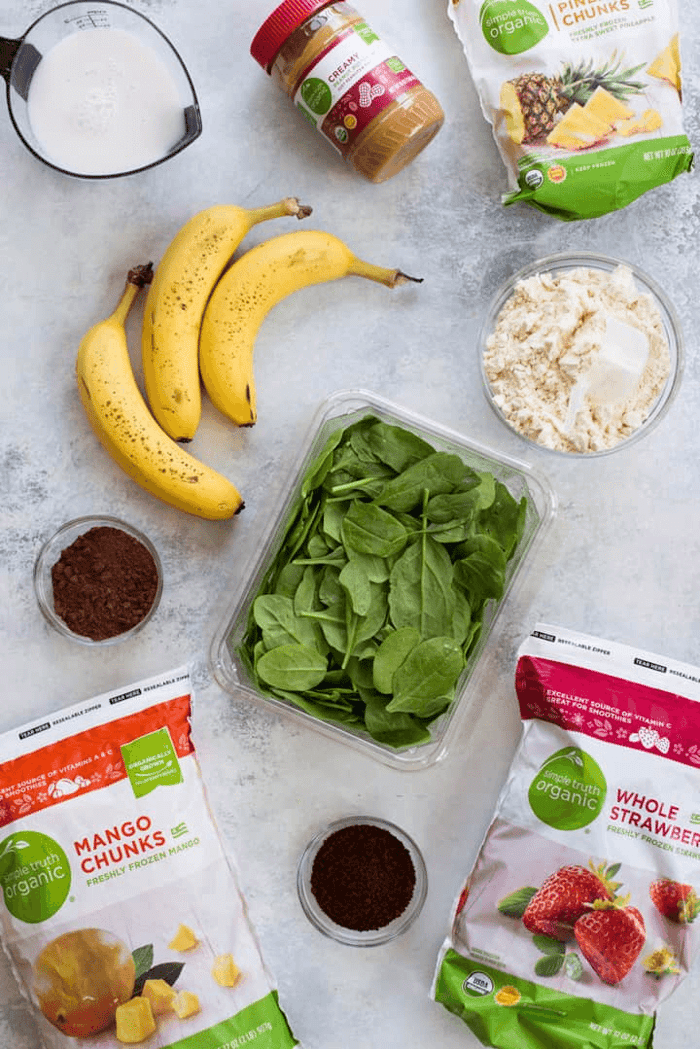 A photo of ingredients for a healthy smoothie.