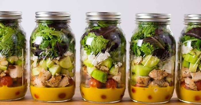 Chicken Mason Jar Salad with Honey Mustard Dressing