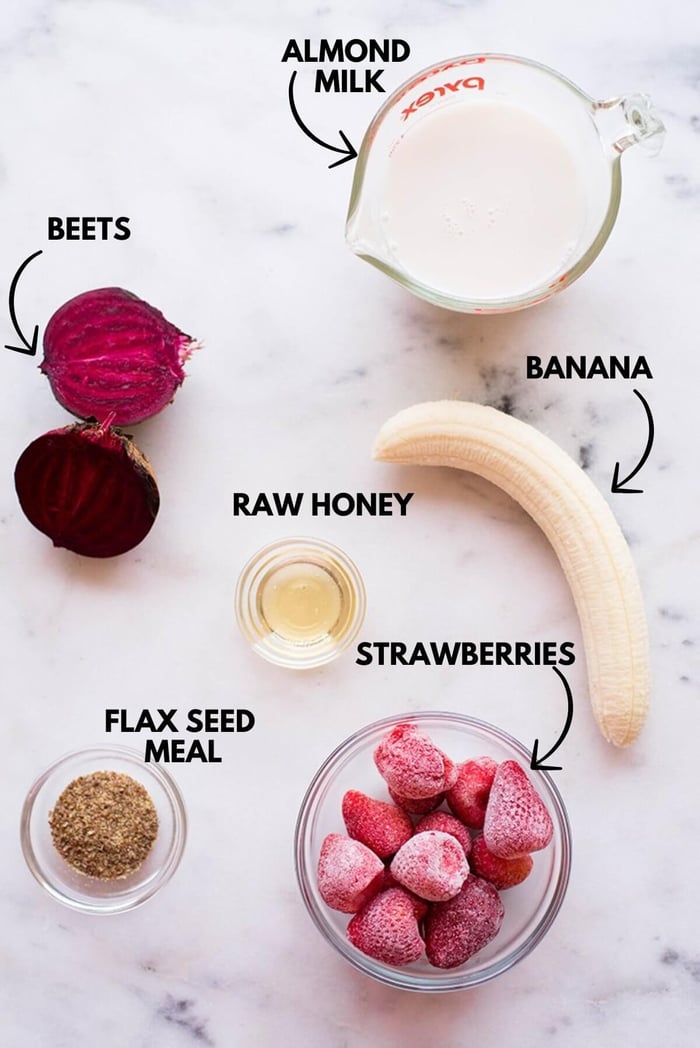 Image of ingredients for pink power protein smoothie.
